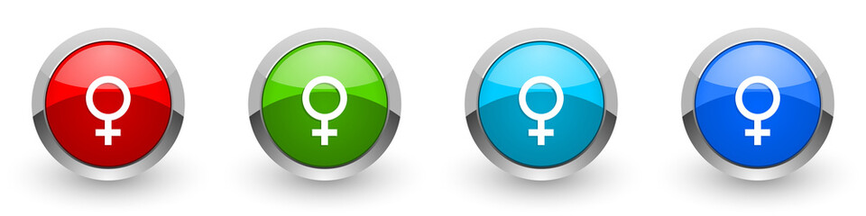 Poster - Female silver metallic glossy icons, red, set of modern design buttons for web, internet and mobile applications in four colors options isolated on white background