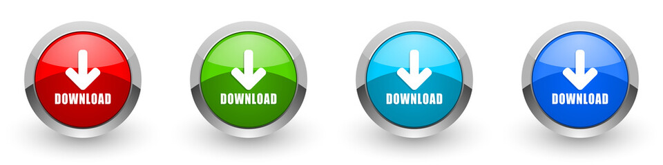Leinwandbilder - Download silver metallic glossy icons, red, set of modern design buttons for web, internet and mobile applications in four colors options isolated on white background