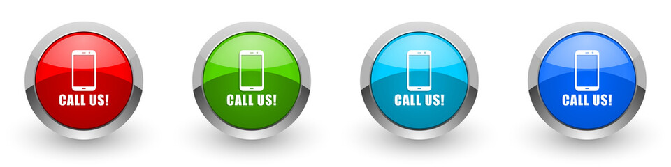 Poster - Call us silver metallic glossy icons, red, set of modern design buttons for web, internet and mobile applications in four colors options isolated on white background