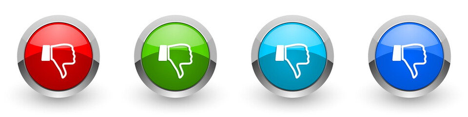 Poster - Dislike silver metallic glossy icons, red, set of modern design buttons for web, internet and mobile applications in four colors options isolated on white background