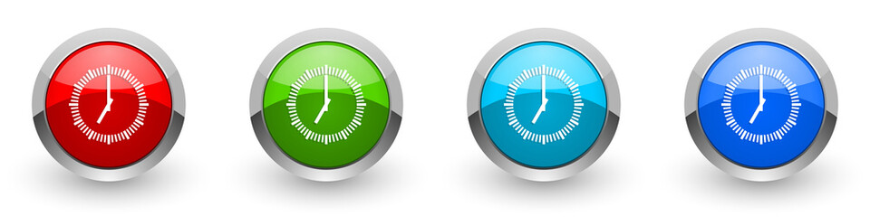 Poster - Time silver metallic glossy icons, red, set of modern design buttons for web, internet and mobile applications in four colors options isolated on white background