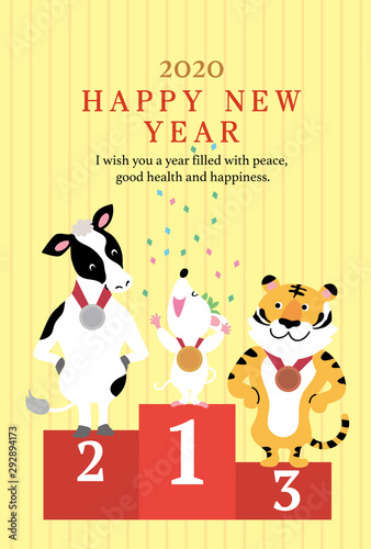 年賀状 デザイン オリンピック 表彰式 ねずみ年 イラスト Vector De Stock Adobe Stock