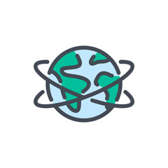 Poster - Planet with satellite direction color line icon. Earth orbit vector outline colorful sign.