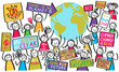 © Rudie - Climate change, children marching, kids protesting, holding up billboards and globe, stick figures, demonstration