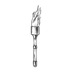 Wall Mural - torch light stick with flame monochrome vector. medieval burning torch or lighting flambeau. shine a