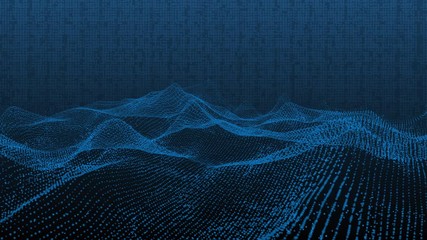 Poster - 4K Animation Abstract Wireframe Analysis Swirl Mountain. Glow Futuristic Geometric Hill Structure Pattern 3D Rendering Seamless Loop Footage.