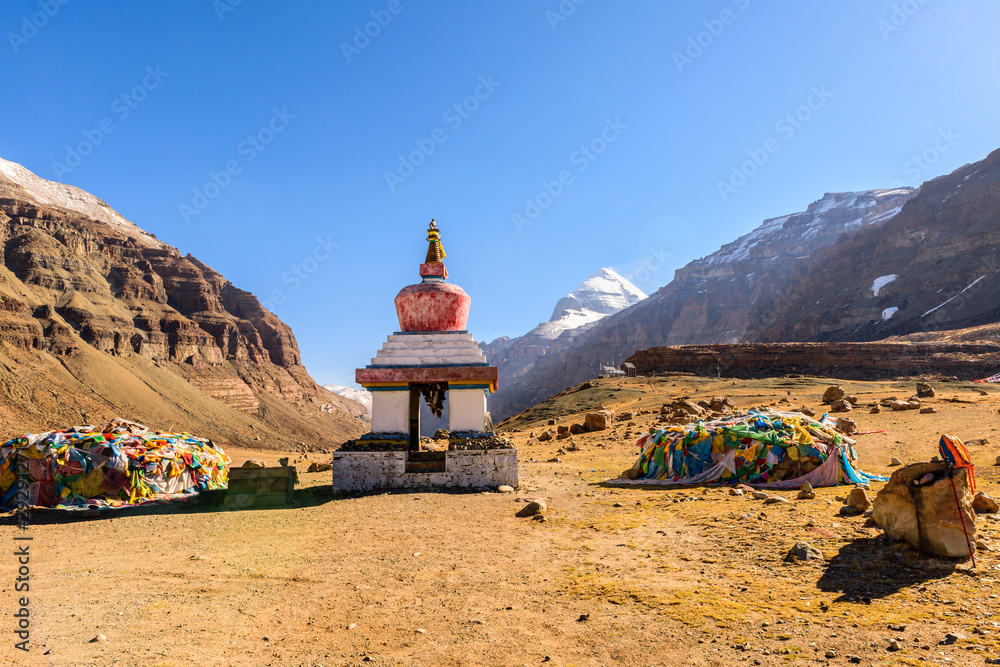 Buddhist stupa near the south face of Kailash. Tibet - obrazy, fototapety, plakaty 