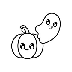 Sticker - halloween pumpkin with ghost on white background