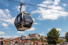 Gondola Of The Cable Car In The City Vila Nova De Gaia.Teleferico De Gaia