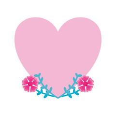 Poster - cute pink heart with flowers on white background