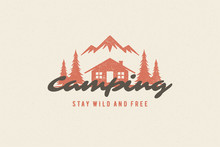 Saying Quote Typography With Hand Drawn Camping Cabin Symbol And Mountains For Greeting Cards And Posters