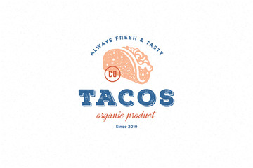Wall Mural - Hand drawn logo tacos silhouette and modern vintage typography retro style vector illustration.