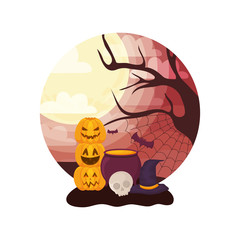 Sticker - cauldron bubbly of witch on halloween scene