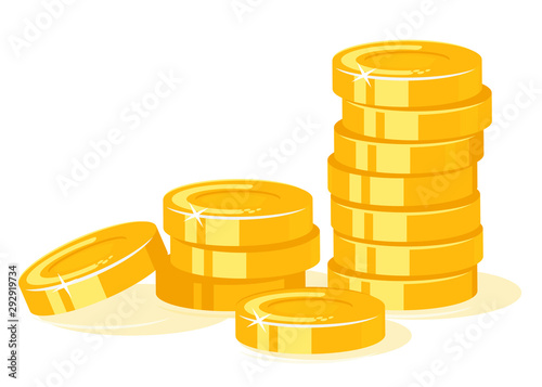 Fotomural Gold coins stack concept illustration in flat style isolated, treasure of gold w