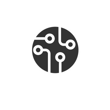 Circuit board icon black in flat style vector illustration on white isolated background. Technology microchip