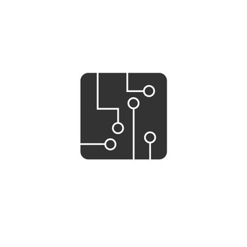 Circuit board icon black in flat style vector illustration on white isolated background. Technology microchip