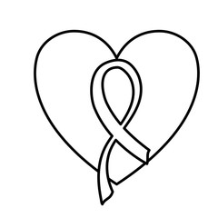 Poster - silhouette of breast cancer ribbon with heart on white background