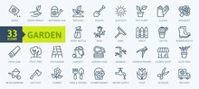 Flower And Gardening Elements - Minimal Thin Line Web Icon Set. Outline Icons Collection. Simple Vector Illustration.