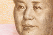Macro close up photograph of Mao on the Chinese 20 Yuan currency note.  