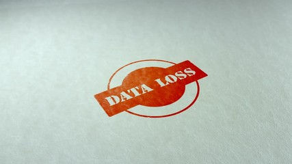 Poster - Data loss word stamping text wooden retro stamp animation. red ink on clean white paper