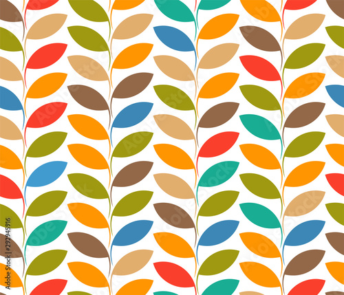 Seamless colorful leaves background as vertical branches.