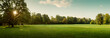 canvas print picture - Panorama of autumn city park at sunrise