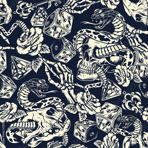 Vintage tattoos seamless pattern