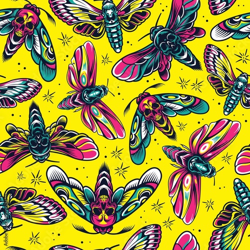 Vintage insects colorful seamless pattern