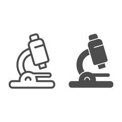 Poster - Microscope line and glyph icon. Lab lens vector illustration isolated on white. Magnify instrument outline style design, designed for web and app. Eps 10.