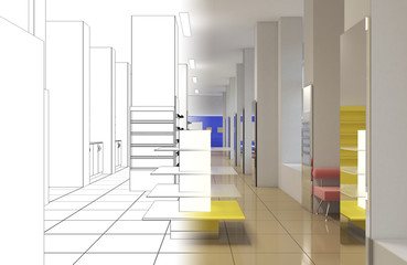  shopping mall, interior visualization, 3D illustration