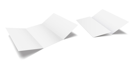 Blank  flyer tri fold mockup. Realistic Flyer, booklet  mock up on white background.  Vector illustration.