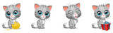 Fototapeta  - gray kitten with a gift, with a ball, licked, vector