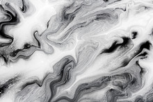 Marble Texture Formed By Mixing The Black And White Acrylic Paint, Abstract Background
