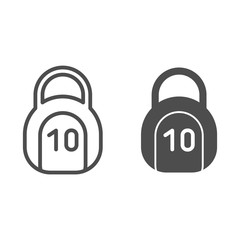 Poster - 10 kilogram kettlebell line and glyph icon. Strength vector illustration isolated on white. Weighing outline style design, designed for web and app. Eps 10.