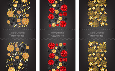 Wall Mural - Merry Christmas banner set with bows on black ground