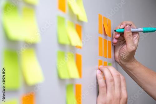 Fotomural IT worker tracking his tasks on kanban board