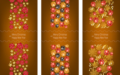 Wall Mural - Merry Christmas banner set with baubles on orange ground
