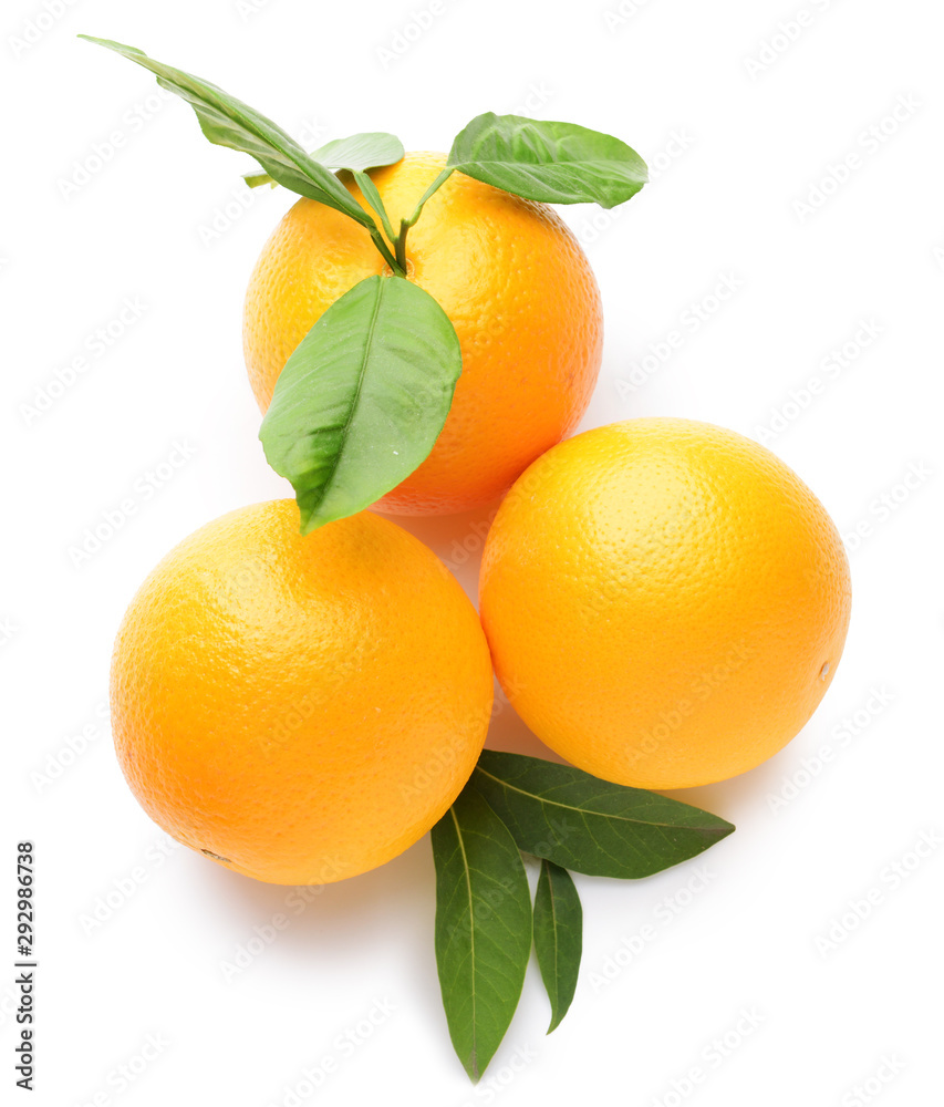 Ripe oranges on white background