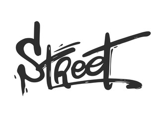 Black ink brush Street text in graffiti style vector illustration.