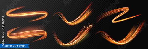 Cuadros en Lienzo Light effect trails, golden glitter glow waves and sparkling flare tails