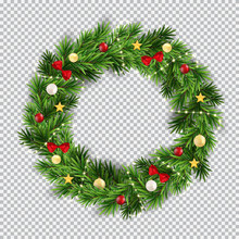 Christmas Wreath On Transparent Background. Vector Illustration