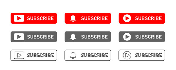 Poster - subscribe red isolated vector button. red play button icon. subscribe button icon. video play icon. 