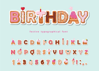 cake cartoon font. cute sweet letters and numbers for birthday card, baby shower, valentines day, sw