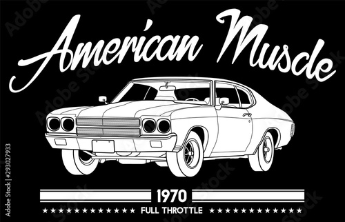 American Muscle Car 1970 Full Throttle Vintage In Black Background