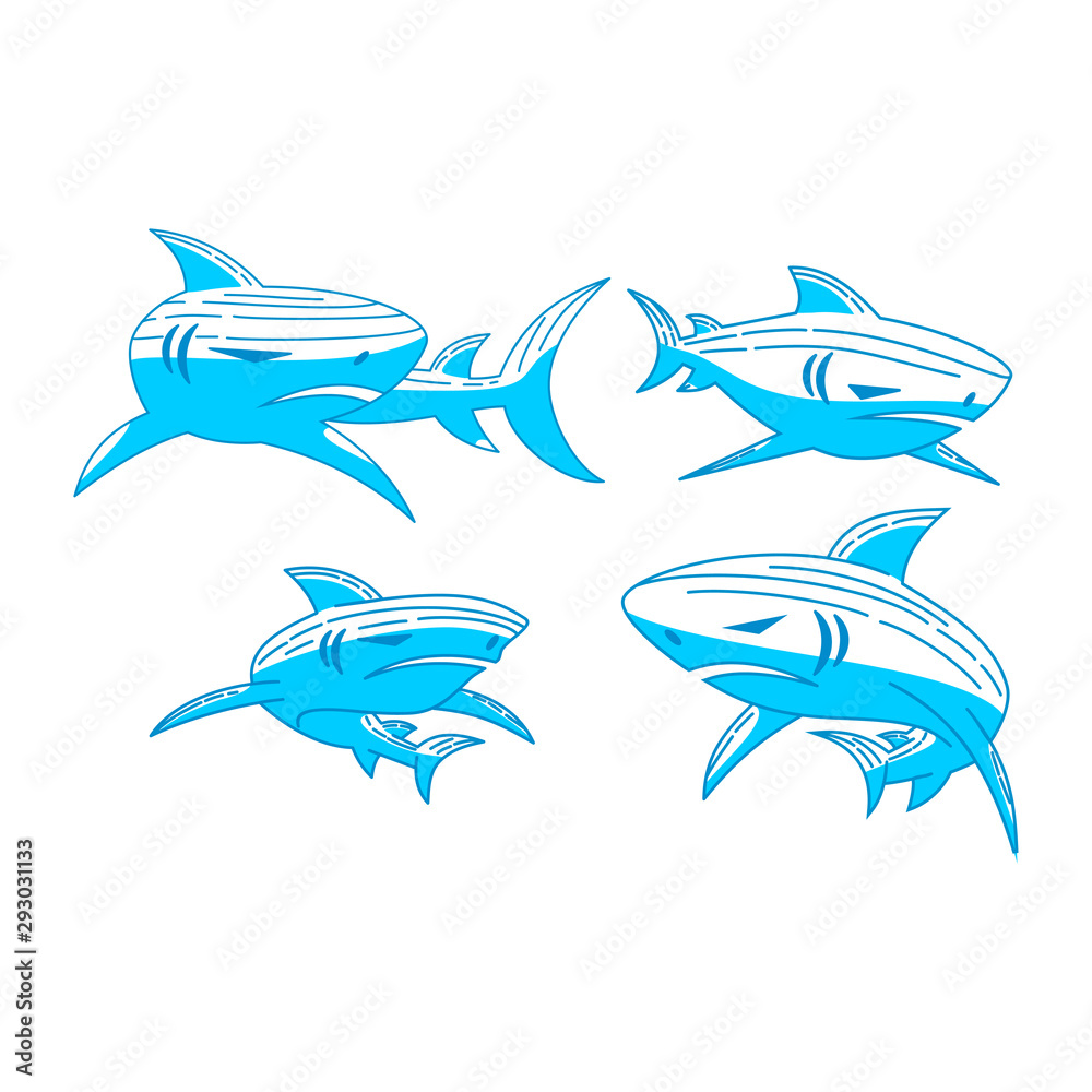 Shark logo Character design Outline set illustration template