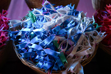 Wall Mural - colorful flowers made from ribbons for sales, special occasions like valentine's day gift wrapping.