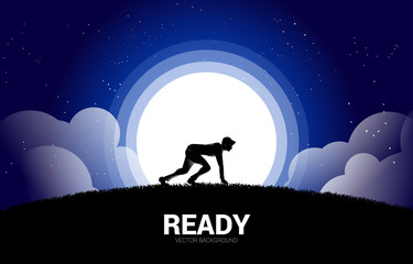 Aufkleber - Silhouette of businessman ready to run in the moon and star. Concept of business mission vision and goal.