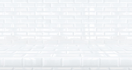 Aufkleber - 3D clean white tile table studio background textured for product display with copy space for display of content design.Banner for advertise product on website.3d rendering.