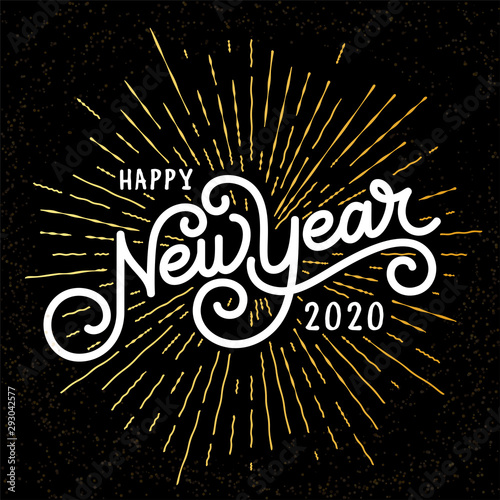 Happy New Year Lettering with burst rays Wallpaper Mural