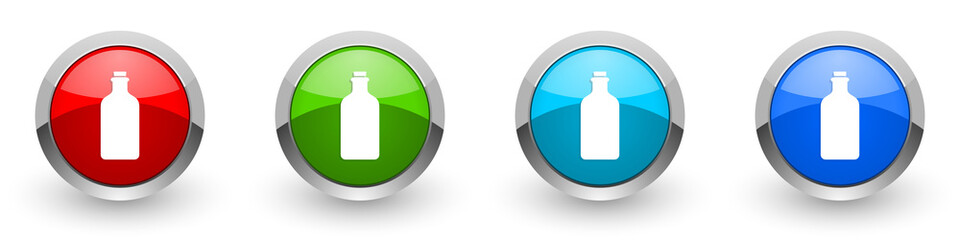 Fototapete - Bottle, drink silver metallic glossy icons, red, set of modern design buttons for web, internet and mobile applications in four colors options isolated on white background